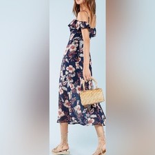 REFORMATION Hydrangea Off the Shoulder Midi Dress in Blue Size 2