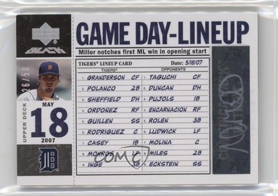 2007 Upper Deck Black Game-Day Lineup Card /50 Andrew Miller Rookie Auto RC 12i0