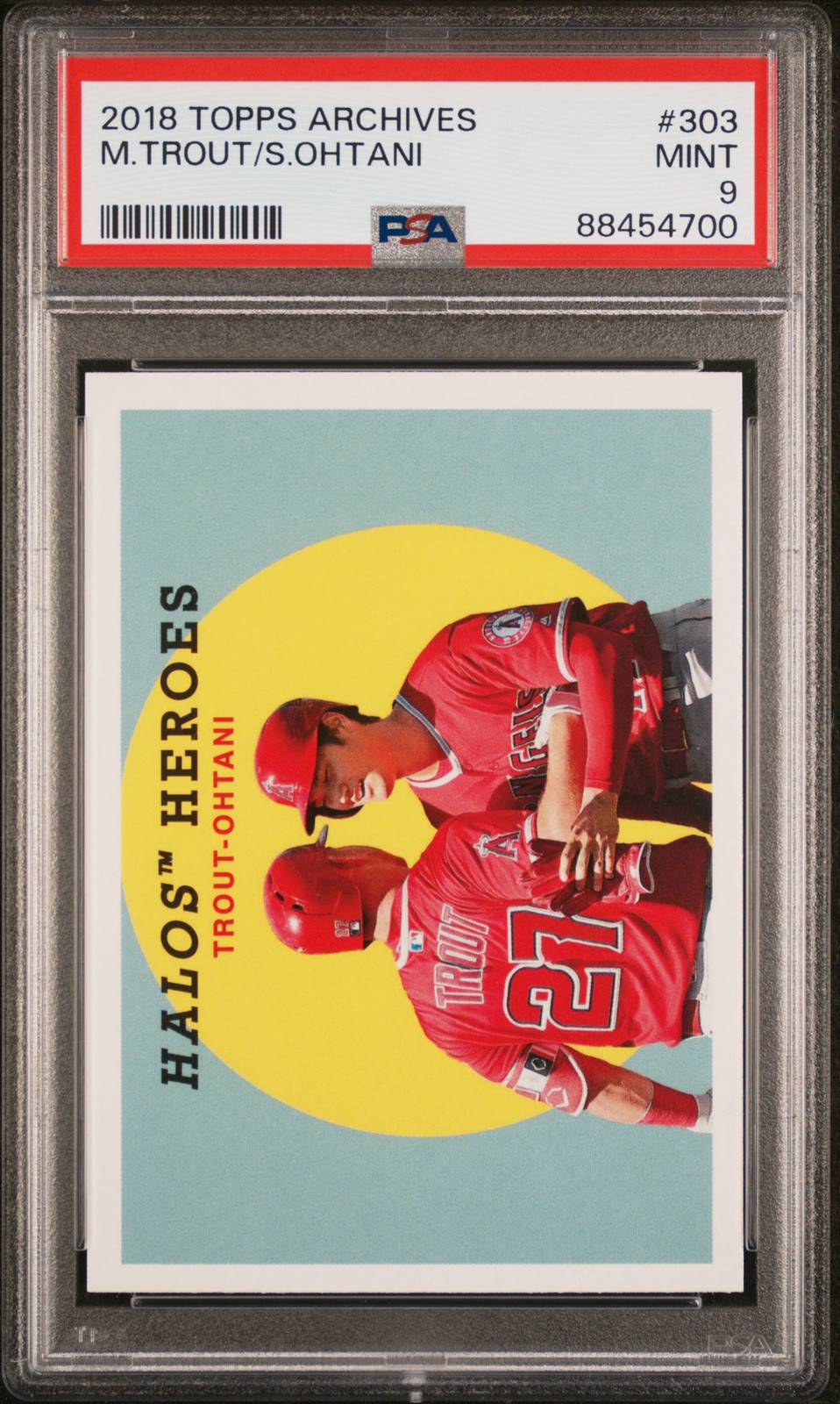 2018 Topps Archives #303 Halos Heroes (Shohei Ohtani / Mike Trout) CPC, SP PSA 9