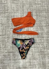 Orange One-Shoulder Bikini with Floral Bottoms