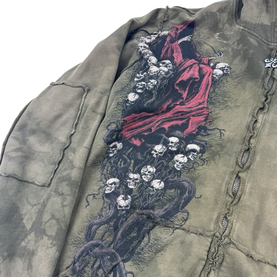 Chaqueta con Capucha Affliction Verde Parca Calavera Cremallera Completa Algodón Para Hombre Grande EE. UU. Foto 3 de 4