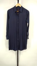 Quince Washable Stretch Silk Shirt Dress Navy Basic Sleeved S