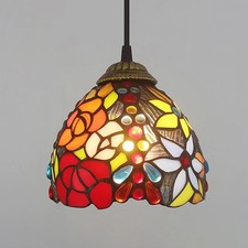 Mini Tiffany Style Pendant Light Flower Stained Glass Retro Hanging Ceiling Lamp