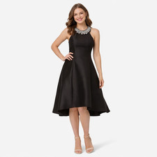 Adrianna Papell Satin Dress Size 16 Black Formal Hi-Low Cocktail Party Wedding