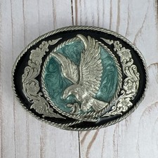 Vintage Siskiyou Great USA Pewter Eagle Blue Green Resin Belt Buckle Made In USA