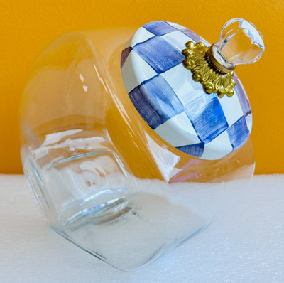 MacKenzie-Childs 89335-940 Sweets Jar with Violet Check Lid, Hand Painted. New!