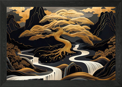 Goldener Baum Landschaft gerahmtes Wandbild Poster Leinwanddruck Bild