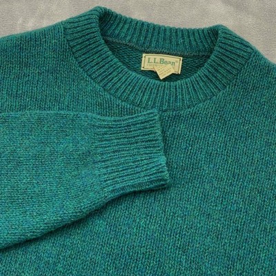 Vintage LL Bean Mens Large Green Marled Wool Blend Crewneck Sweater Made in USA