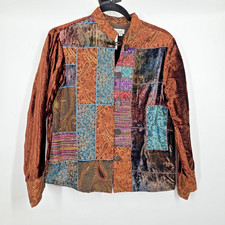 Coldwater Creek Patchwork Jacket Womens PS Copper Velvet Paisley Boho Artisan