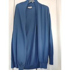 John Smedley wool Cardigan Sweater Womens Large Navy Open flaw