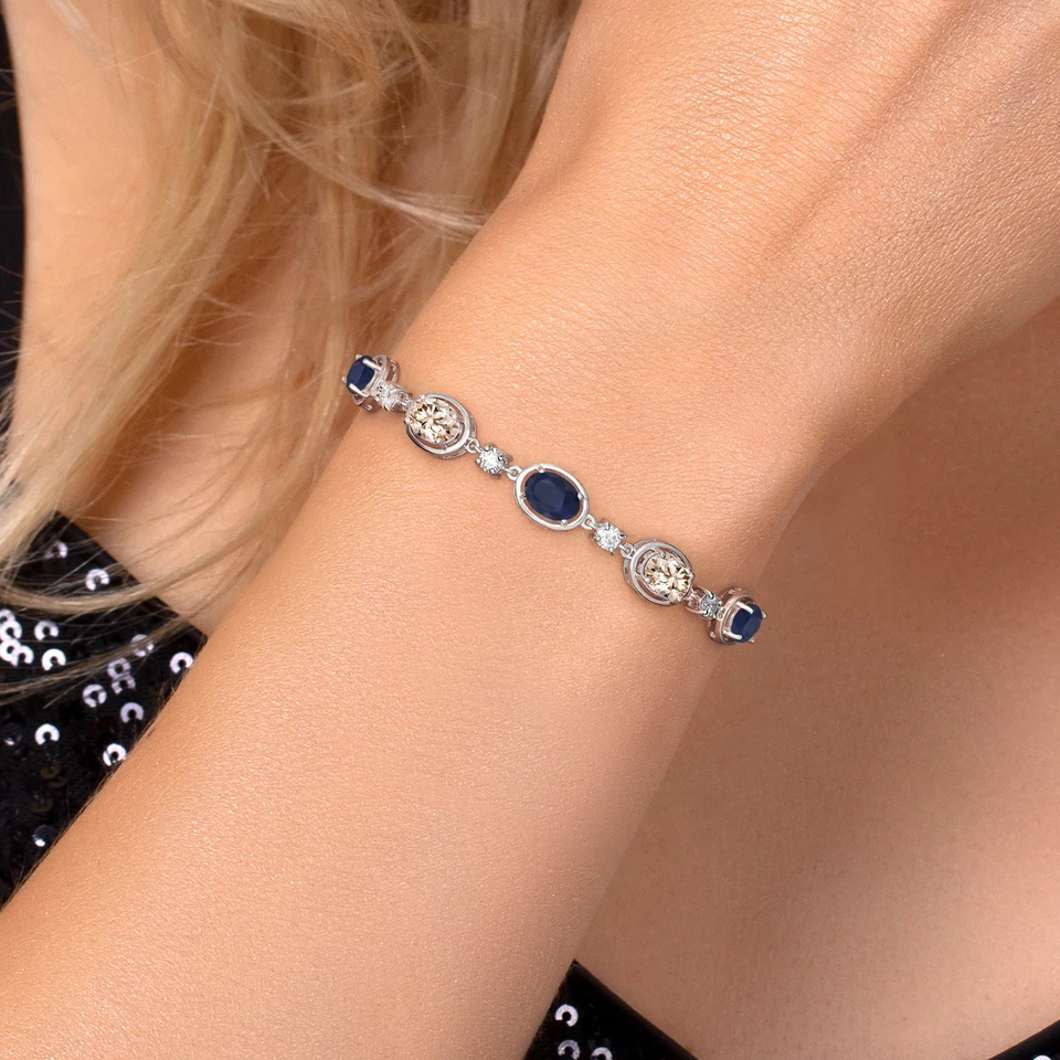 925 Sterling Silver Sapphire and Peach Morganite Bracelet For Women | 4.30 Cttw - Image 4 of 4