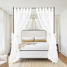 8 Panels Canopy Curtains White Canopy Bed Curtains for King Full/Queen and Twin