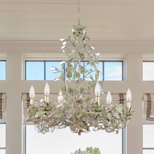 Crystorama Josie 25" Champagne Green Tea Leaf and Vine Chandelier - Picture 1 of 8