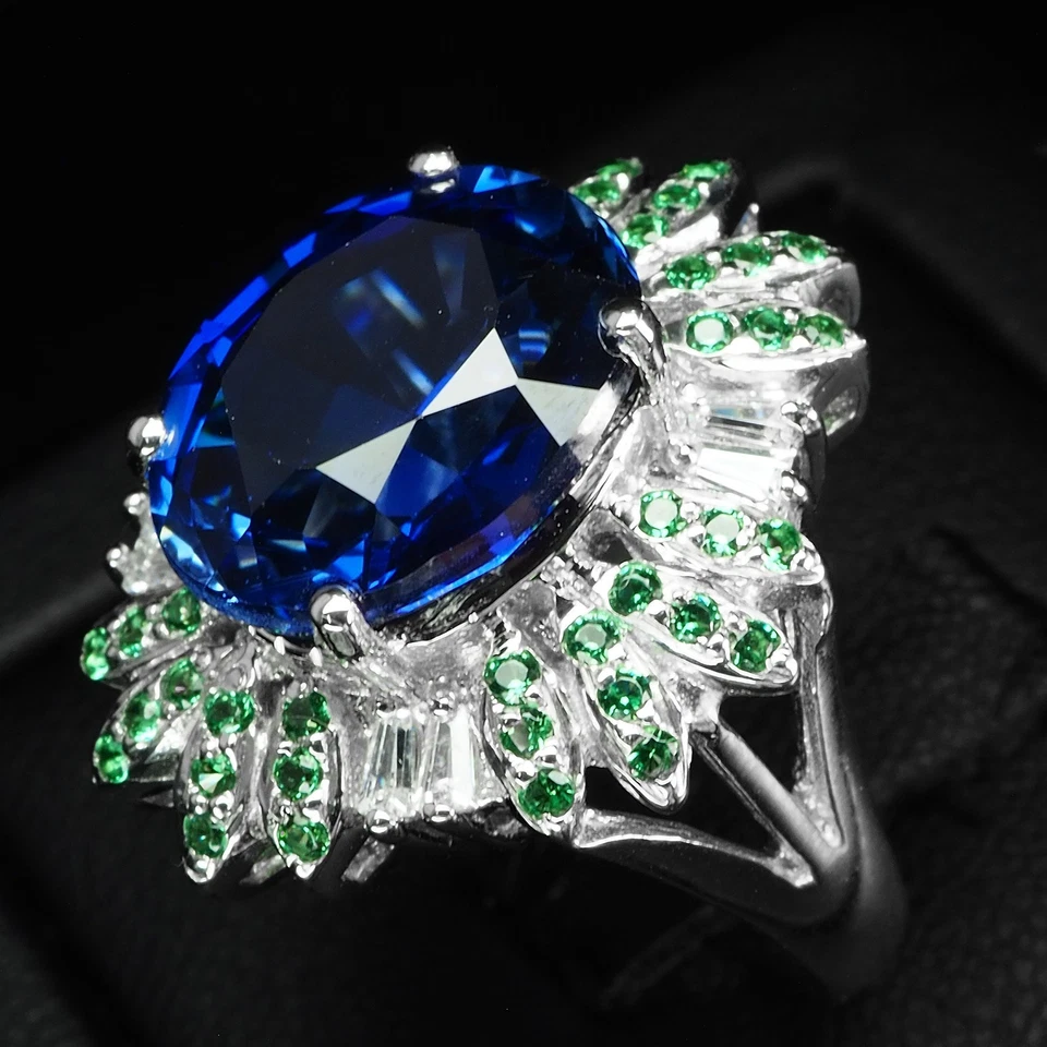 Eleganti anelli fatti a mano in argento sterling 925 zaffiro blu reale 9,50... - Immagine 4 di 4