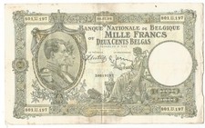 Belgium, 1000, Mille Francs, 200 Belgas, Banque National de Belgique, 1938