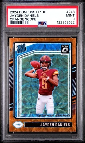 ORANGE SCOPE /79 PSA 9 MINT 2024 DONRUSS OPTIC #248 JAYDEN DANIELS ROOKIE RC