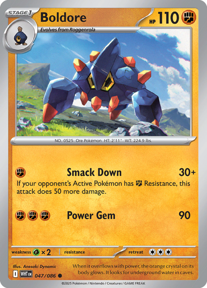 Boldore - 047/086 - Common (Near Mint) White Flare - Fighting Pokémon