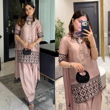 Party Wear Fancy Crepe Silk Farshi Salwar Kameez With Dupatta For Women