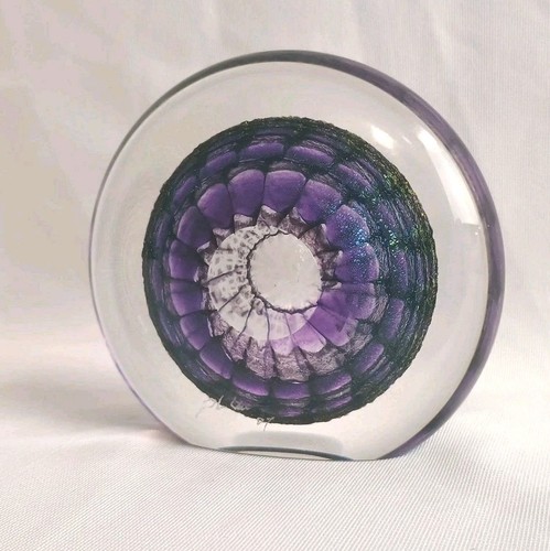Signed Large Tom Philabaum 2007 Dichroic Art Glass Reptilian Faceted Paperweight