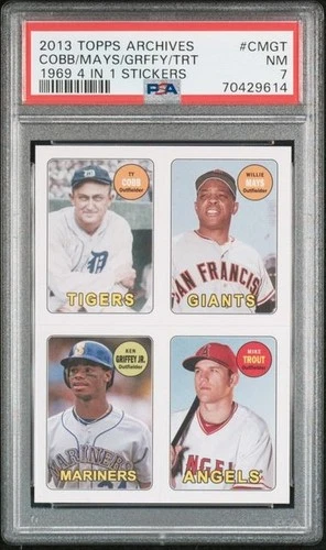 2013 Topps Archives 1969 4 in 1 Cobb, Mays, Griffey Jr., Mike Trout PSA 7 NM