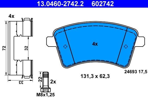 Ate 13.0460-2742.2 Bremsbelagsatz, Scheibenbremse FüR MERCEDES-BENZ Renault-image