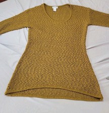 Soft Surroundings Sweater Top Tunic Boucle Knit Caramel Brown Open Crochet M