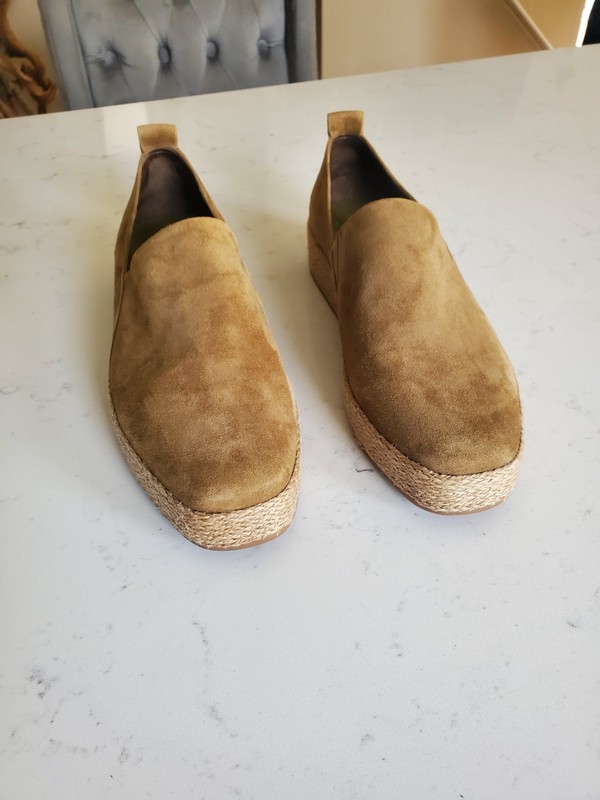 VINCE Suede Cognac Camel Brown 8.5 Platform Loafer Espadrille Shoe NWoB