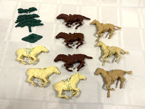 Vintage 1960's Marx Alamo Play Set Plastic Horses, Lot of 9