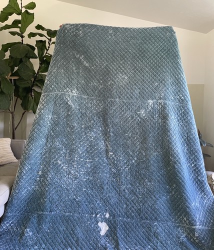 Bella Notte Velvet Quilt King 104x96 Blue Green Distressed Cutter Piece