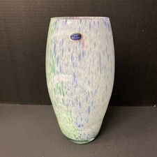 Lavorazione Arte Murano Style Vase Pink Blue Green Art Glass 12" Italy Pastels
