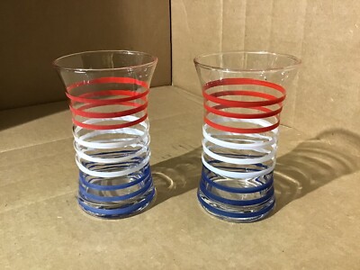 Lot Of 2, Vintage Libby Red, white & Blue Patriotic Glasses, 4.5  Tall