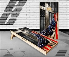 Wooden Cross Flag Pull Cornhole Boards Bean Bag Toss Game