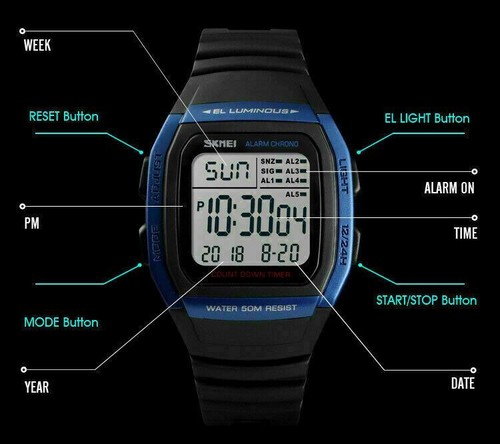 Skmei Mens Digital Watch Military Sports Watches Boys LED Electronic Wristwatch - Picture 6 of 17
