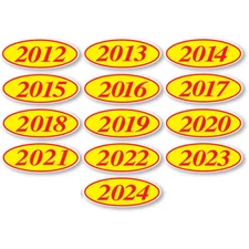 Red-Yellow Oval Year Stickers 4 Digit (12) - 2012