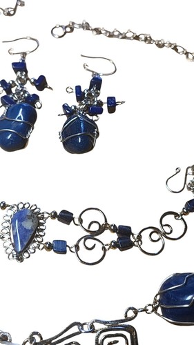 Silver Tone And Blue Stone Jewelry Set Earrings Bracelet Necklace 19" - Picture 7 of 7