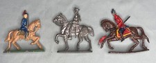3 Vintage 2.5 Semi Flat Lead Soldiers On Horses Officers Military Figures Metal