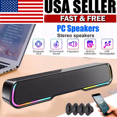 Surround Sound Bar 4 Speaker System Wireless Subwoofer TV Home Theater US