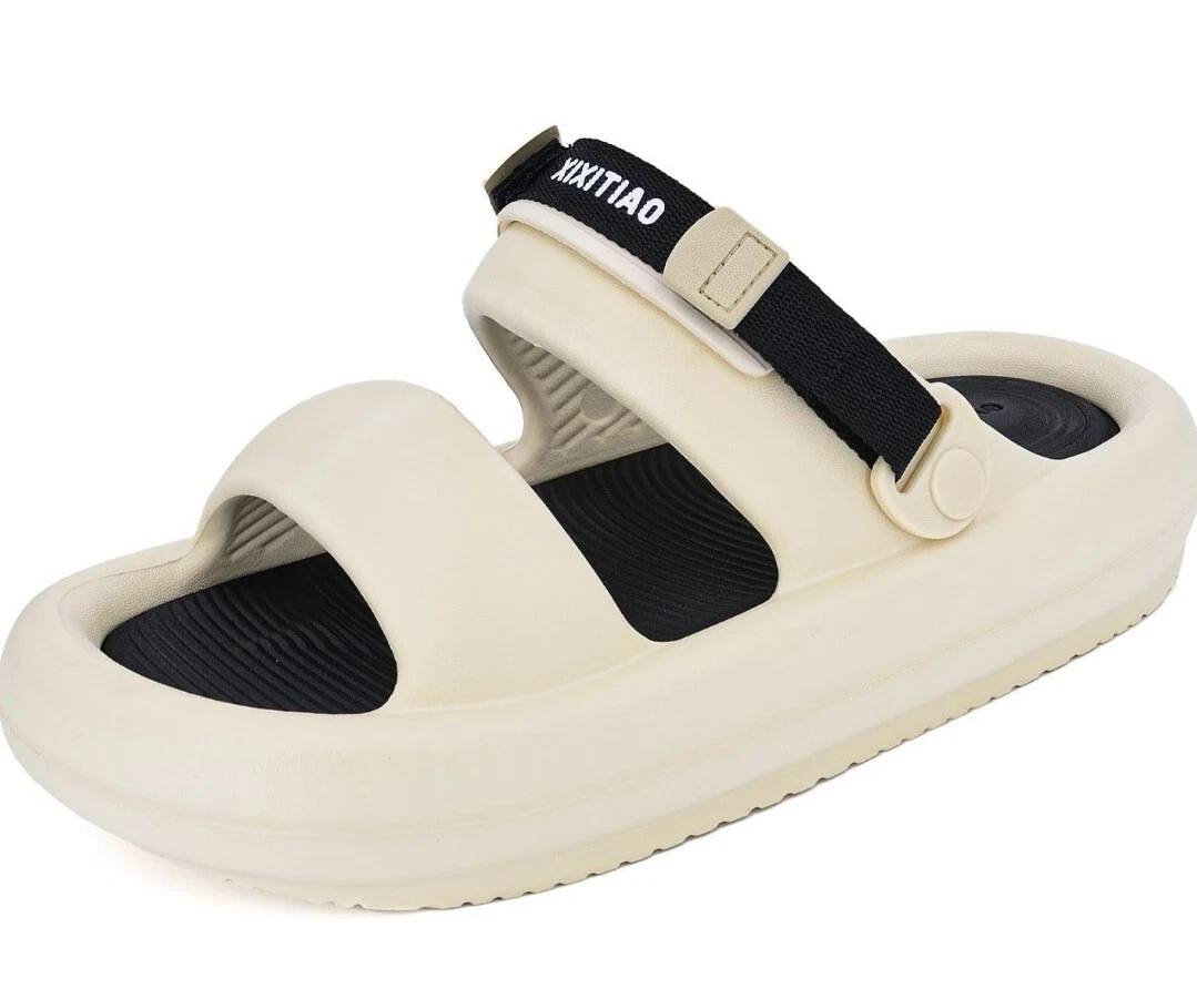 XIXITIAO Men’s Slide Sandal Comfort Cloud Slipper EVA Flat Sandal Sz 37-38 Beige