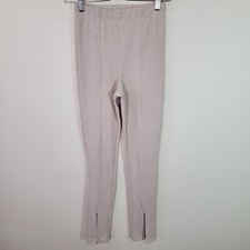 H  M Divided Beige Hi-Rise Ribbed Legging Pants Split Ankle Size Small S