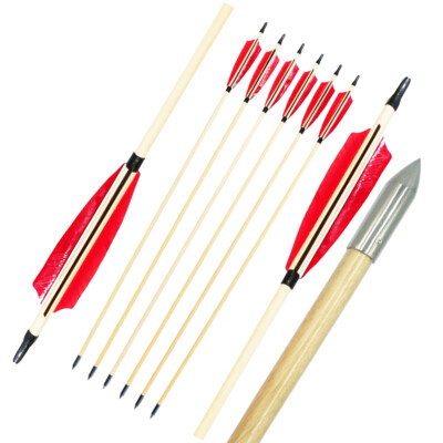 32'' Wooden Arrows Black red Turkey Feather Traditional Handmade Arrow Archery