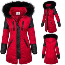 Damen Winter Jacke Mantel Parka Damenjacke Outdoor Kunstfellkragen Kapuze D-355