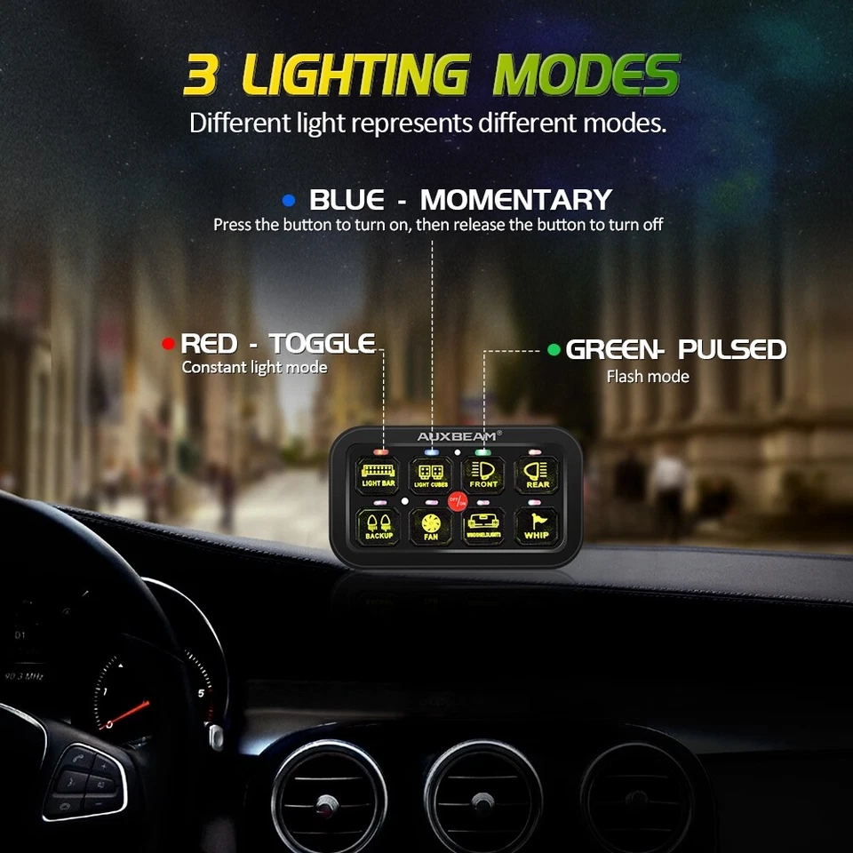Panel de interruptor de 8 velocidades AUXBEAM RGB BARRA DE LUZ CONTROL BLUETOOTH PARA Ford Bronco Foto 3 de 4