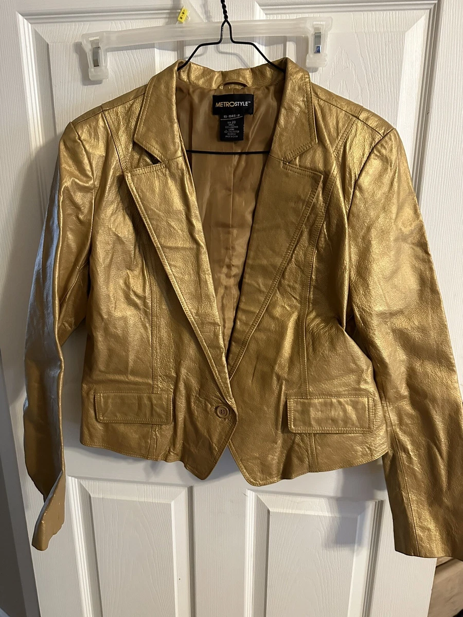 Metrostyle Women's Gold Leather Jacket Retro Size 20 XL Vintage XL | eBay