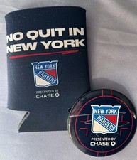 NY RANGERS KOOZIE NO QUIT + BUTTON PIN SGA STANLEY CUP NHL HOCKEY PLAYOFFS BEER