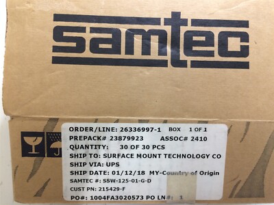 SSW-125-01-G-D SAMTEC CONN RCPT 50POS 0.1 GOLD PCB ROHS 2 PIECES