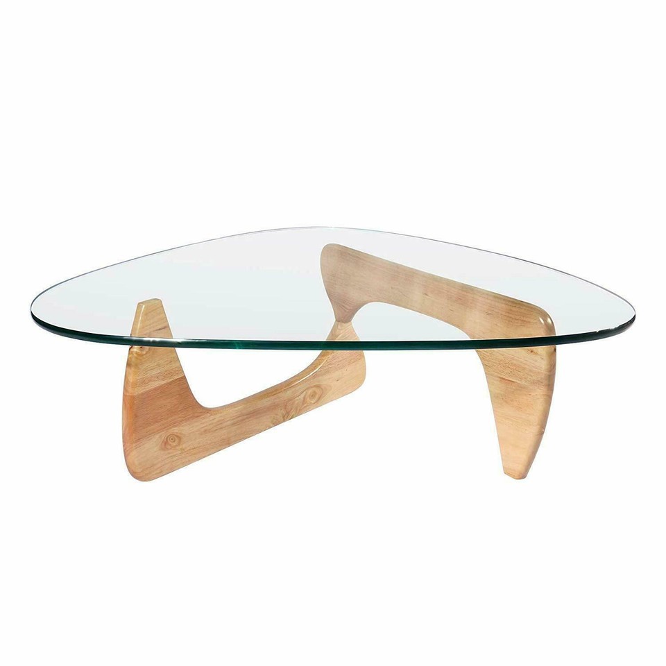 Noguchi Coffee Table Triangle Glass Top Premium Solid Hardwood Base ...