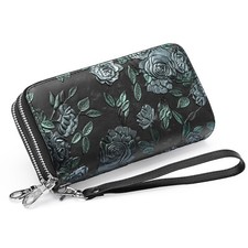 Double Zipper Large Capacity Women Handheld Wallet Real Leather Rose Card RFID