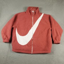 Nike Jacket Womens Small Pink Sherpa Fleece Reversible Big Swoosh Full Zip