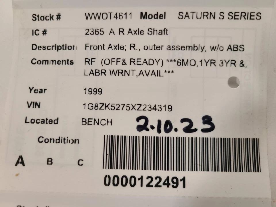 二手前右外驱动轴适合:1999 年土星土星 s 系列前 — 第 4/4 张图片