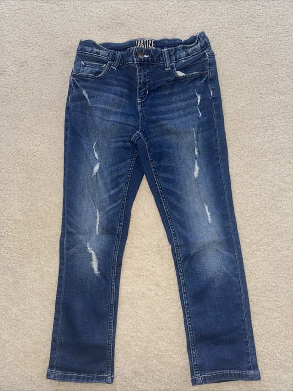 Justice Girls Denim Capris, Distressed Jeans, Girls Size 14 EUC!